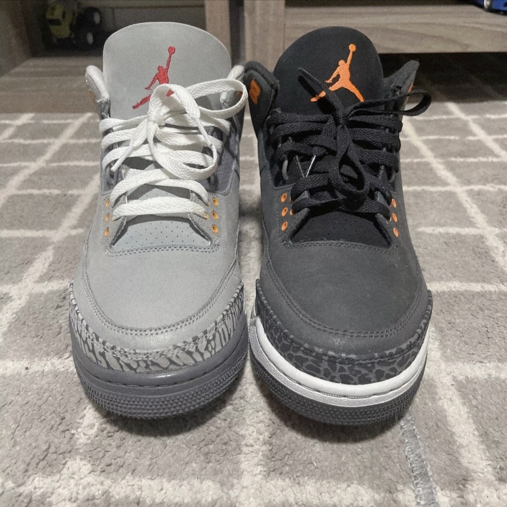 Jordan 3 Mismatch, Right Shoe Cool Grey, Left Shoe Fear Pack, Size 10 US